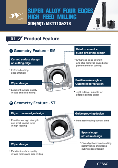 Super Alliage Four Edges High Feed Milling SOE(M)T+MKT113&213